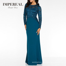 Teal Sequin Lace Bodice Maxi Bridesmaid Dresses Long Sleeves
